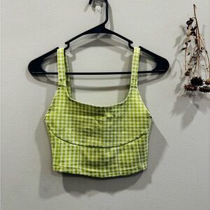 Green and White Fitted Sleeveless Crop Top